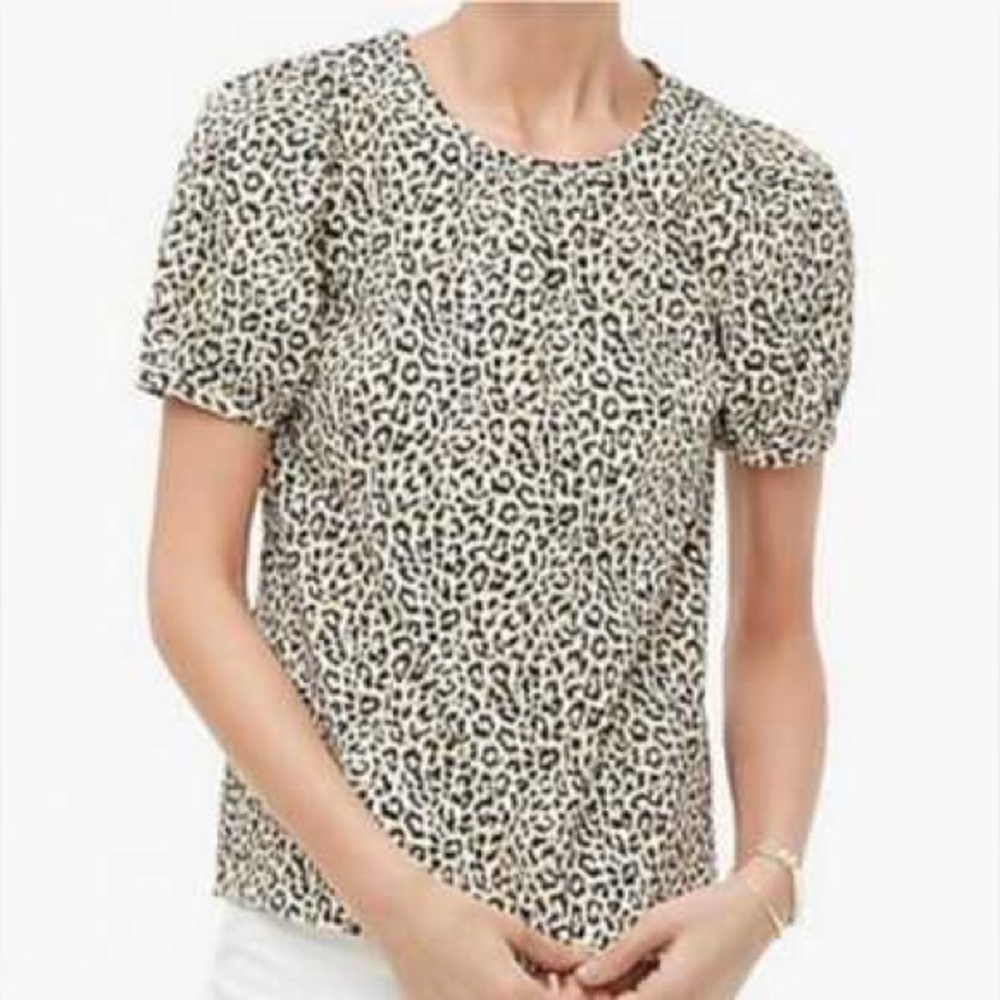 J. Crew Factory Leopard Print Puff Sleeve Cotton Blouse, Size XL